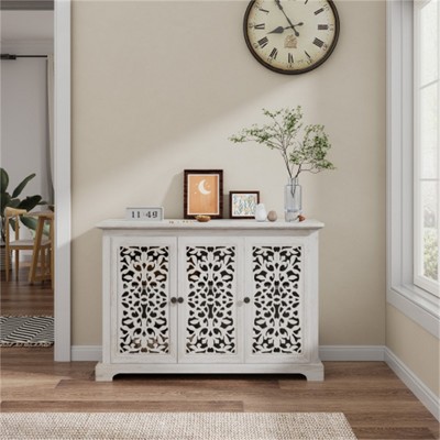 SKRAN Antique Sideboard Storage Cabinet, Vintage Accent Cabinet, 3 carving Doors Buffet Server Console Cabinet for Kitchen, Dining Room, Living Room
