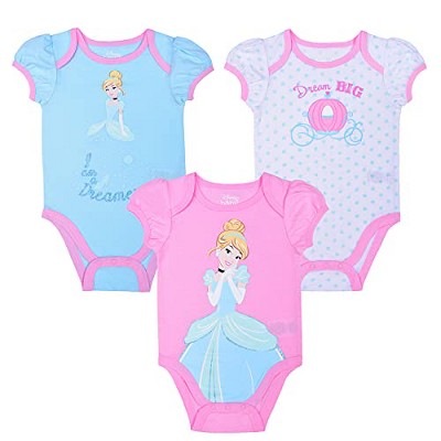 Girl's 3-Pack Disney Princess Cinderella Dream Big Print Baby Bodysuit Creeper Set - Pink, Blue For Infants