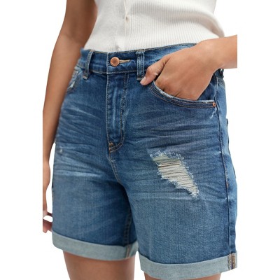 Ellos Women's Plus Size Denim Boyfriend Shorts : Target