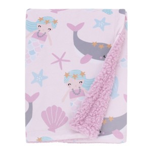NoJo Sugar Reef Mermaid Pink, Aqua, Gray Super Soft Cuddly Plush Baby Blanket - 1 of 4