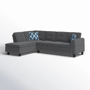 ChicFurnit Sectional Sofas Left Hand Facing Sofa and Chaise with Tufted Pillows and Nailhead Trim for Living Room, Dark Gray, 71"*98"*33" - 1 of 4