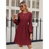 Coolmee Women Casual Crew Neck Jacquard Knit Bubble Long Sleeve A-Line Sweater Mini Dress With Pockets - 2 of 4