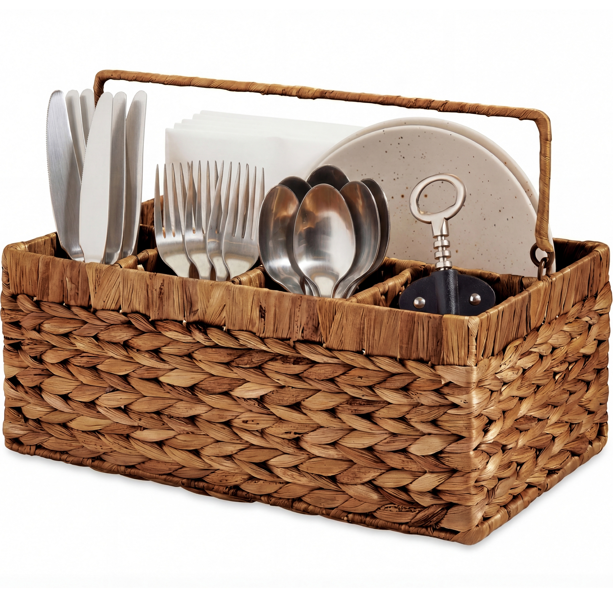 Best Choice Products Handwoven Silverware Organizer w/ Handle, 5 Compartment Flatware Organizer - Chestnut