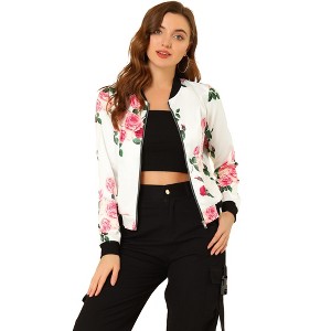 INSPIRE CHIC Women's Stand Collar Floral Prints Zip Up Lightweight Short Jacket - 1 of 4