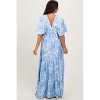 Pinkblush Light Blue Floral Short Sleeve Deep V-Neck Tiered Maternity Maxi Dress - 4 of 4