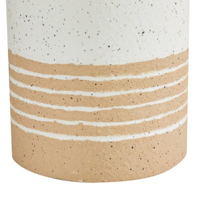 Set of 2 White and Beige Striped Metal Vases