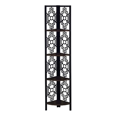 Monarch Specialties Bookshelf Bookcase Etagere Corner 4 Tier 62InchH Office Bedroom Metal Laminate Brown Black Transitional