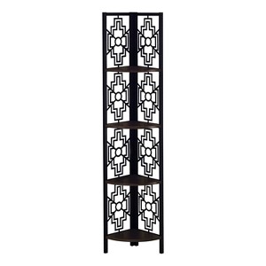 Monarch Specialties Bookshelf Bookcase Etagere Corner 4 Tier 62InchH Office Bedroom Metal Laminate Brown Black Transitional - 1 of 4