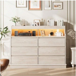 Nasitip 6 Drawer Dresser for Bedroom, Modern Chest Featuring LED Lights, Spacious Storage Cabinet,Natural Oak - 1 of 4