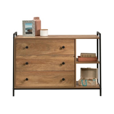 SKRAN 3 Drawer Dresser Wood Dressers & Chests Of Drawers With Two open shelves Black Metal Frame Room Essentials For Living Room & Hallway