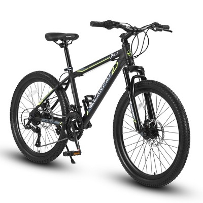 YONWAY 24 Inch Mountain Bike , Shimano 21 Speed  Steel Frame Mountain Bicycle with Dual Disc Brakes and Front Suspension MTB for Boys Girls