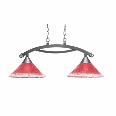 Toltec Lighting Bow 2 - Light Island Pendant Light in  Brushed Nickel with 12" Raspberry Crystal Shade