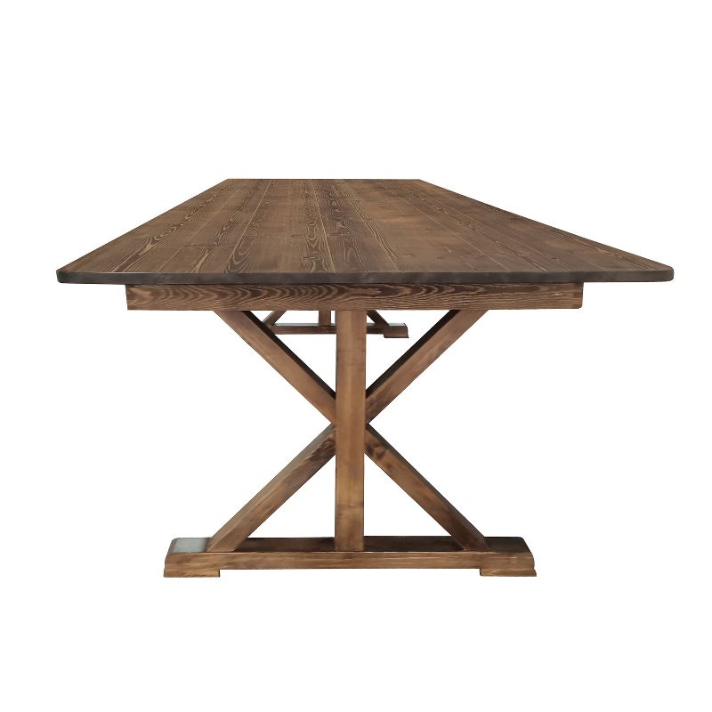 Merrick Lane 9' x 40" Rectangular Antique Rustic Solid Pine Foldable Dining Table with Crisscross Legs, 3 of 14