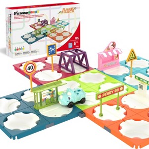 PICASSO-TILES Race Car Track Construction Builder Set with Accessories, 85PCS STEM Learning Toy for Kids - 1 of 4