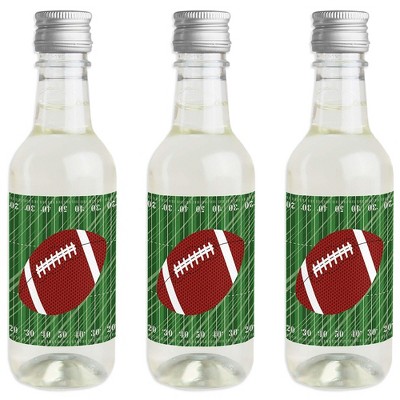 Big Dot of Happiness End Zone - Football - Mini Wine and Champagne Bottle Label Stickers - Baby Shower or Birthday Party Favor Gift - Set of 16