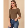 INSPIRE CHIC Women's Classic Solid Elbow Sleeves Round Neck Slim Fit T-Shirts - 4 of 4