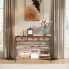 FurnitureR 43.3" Console Table with Power Outlets & USB Ports, 3-Tier Narrow Sofa Entryway Table with 3 Fabric Drawers & Open Shelves, Brown - 4 of 4