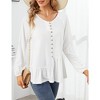 Women V Neck Long Sleeve Button Shirt Badydoll Tops Casual Asymmetrical Loose Flowy Ruffled Blouses - 4 of 4