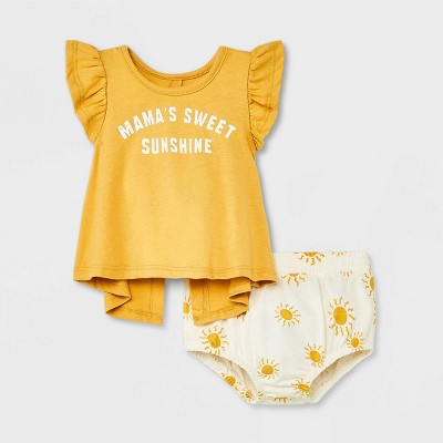 Image of Grayson Mini Baby Girls' 2pc Sunshine Jersey Top & Bottom Set - Yellow 6-9M