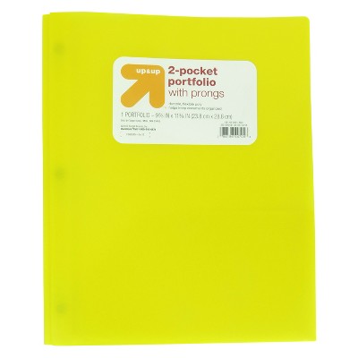 2 Pocket Plastic Folder with Prongs Yellow - up&up™: School Supplies, Polypropylene, 50 Sheet Capacity, 2 Internal Pockets