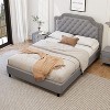 Okak Elegant Queen Velvet Platform Bed Frame with Upholstered, Ruched Button Tufted Headboard Wood Slats No Box Spring Needed Easy Assembly, Gray - 3 of 4