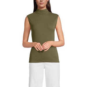 Lands' End Women's Cap Sleeve Drapey Rib Fitted Funnel Neck Tank - 1 of 3
