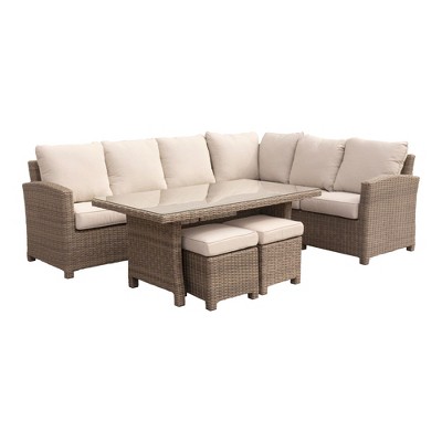 Courtyard Casual Capri 7 pc Sectional with Chow Dining and Middle Extension Chair