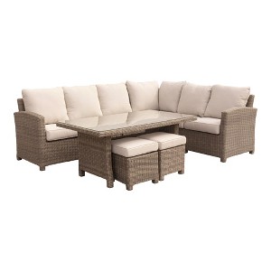 Courtyard Casual Capri 7 pc Sectional with Chow Dining and Middle Extension Chair - 1 of 4