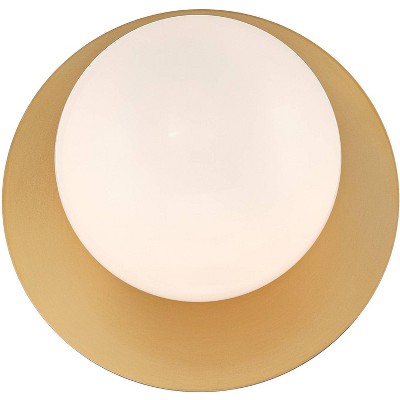 Warm Brass Globe Sconce with White Glass Shade
