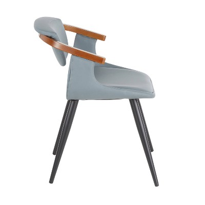 Gray Faux Leather and Bamboo Mid-Century Modern Accent Chair