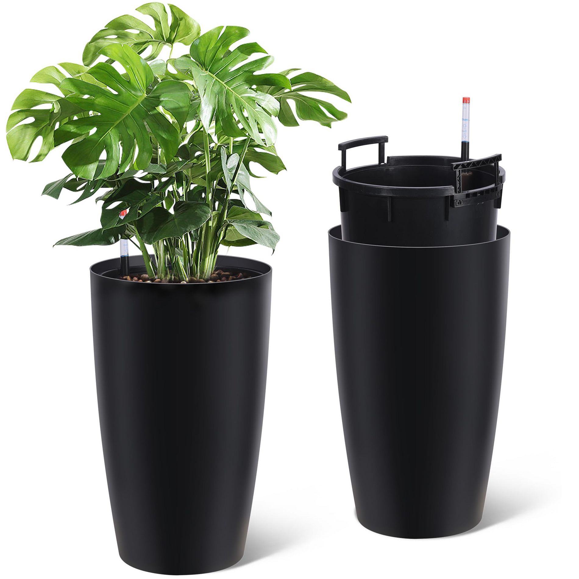 ODK Set of 2 Tall Planters for Outdoor Plants, 22" Large Planters for Outdoor Indoor Plants, Automatic Watering, for for Porch, Patio, Backyard