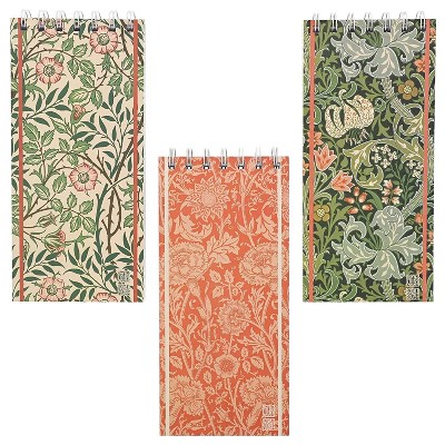 The Gifted Stationary 3-Pack William Morris Long Top Spiral Lined Notepads Notebooks, 200 Pages, 8.4 x 3.75 in
