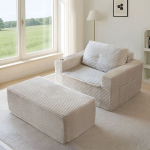 MAXYOYO 65"x49" Modern Corduroy Chaise Lounge Sofa Bed with Pillows for Living Room & Bedroom, No Assembly Required - 1 of 4