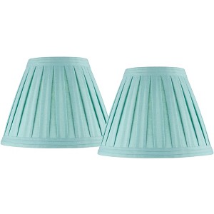 Springcrest Set of 2 Pleat Empire Lamp Shades Turquoise Blue Medium 7" Top x 14" Bottom x 11" High Spider Harp and Finial Fitting - 1 of 4