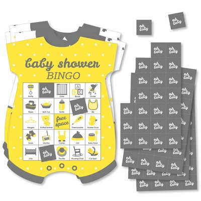 Big Dot of Happiness Hello Little One - Yellow and Gray - Picture Bingo Cards and Markers - Neutral Baby Shower Shaped Bingo Game - Set of 18