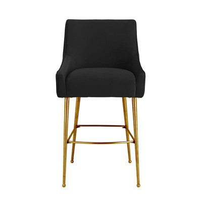 Beatrix Black Velvet Counter Stool with Gold Stainless Steel Legs