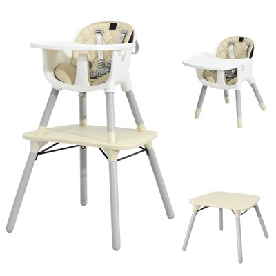 Infans 5-in-1 High Chair, Convertible Highchair for Babies and Toddlers/Kids Chair Table Set/Infant Feeding Chair w/Safety Harness, Beige