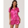 cheibear Women's Silky Satin Button Down Shirt with Shorts Sleepwear Pajama Sets - 2 of 4