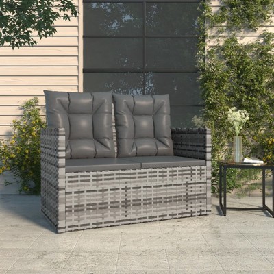 vidaXL Patio Bench with Cushions Gray 41.3 in. Poly Rattan