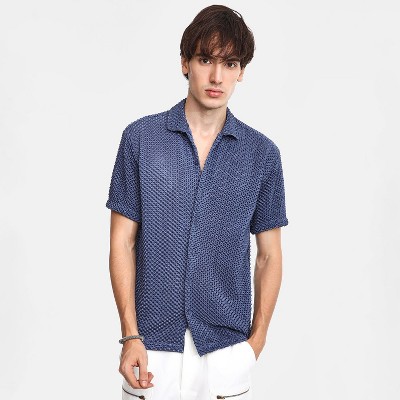Campus Sutra Men Men's Lapis Blue Puffy-Textured Shirt