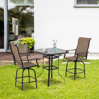 Brown Steel Frame Outdoor Swivel Bar Stools with Armrests