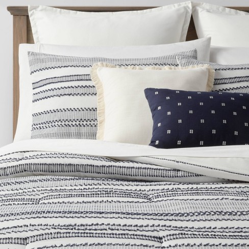 8pc King Clipped Jacquard Stripe Comforter Set Navy - Threshold™ : Target