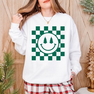 Simply Sage Market Women's Garment Dyed Graphic Sweatshirt Checkered Christmas Smiley - 1 of 4