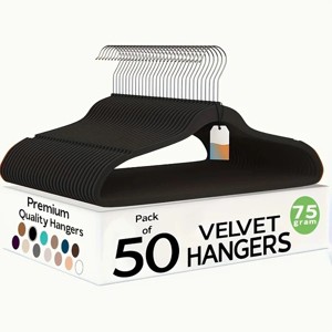 Racxily 50 Pack New Premium Quality Velvet Hangers Ultra Thin Non Slip Adult Felt Space Saving Hangers for Closet - 1 of 3