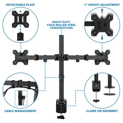Black Dual Monitor Desk Mount with Adjustable Arms