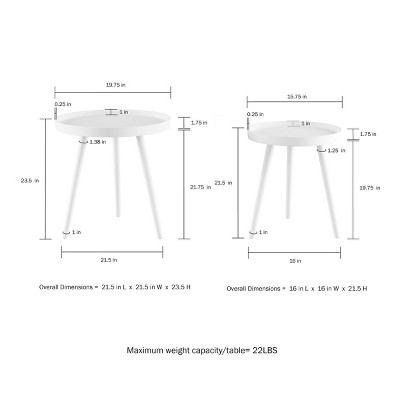 Mid-Century Modern White Round Wood Tray Top Nesting End Tables