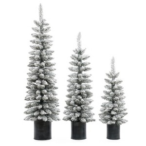 LuxenHome Set of 3 Unlit Snow-Flocked Christmas Trees with Metal Pots White - 1 of 4