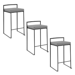 26" Faux Leather Padded Stackable Counter Stool with Metal Frame for Kitchen Island or Home Bar, Contemporary Glam Style, Set of 3 - 1 of 4