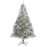 Nearly Natural 7' Pre-Lit LED Flocked Rock Springs Spruce Artificial Christmas Tree Clear Lights