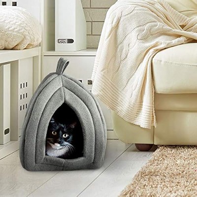 PETMAKER Igloo Soft Indoor Enclosed Covered Tent/House with Removable Grey Cushion Bed for Cats, 13.5" L X 13.5" W X 16.5" H, .85 LB